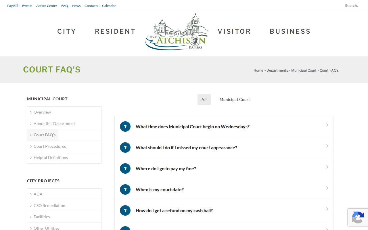 Atchison court records FAQ for missed dates and local payment