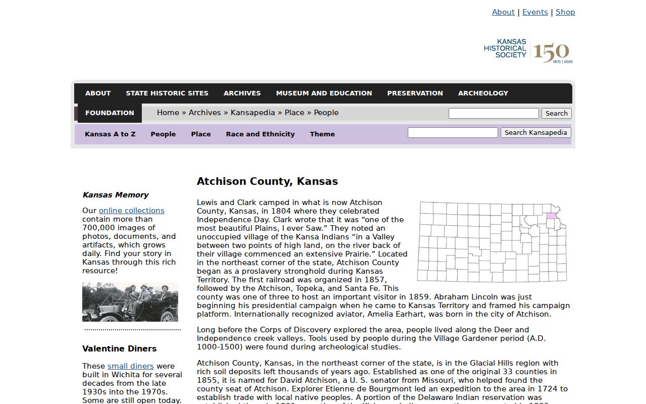 Kansas Historical Society Atchison County history and courthouse context