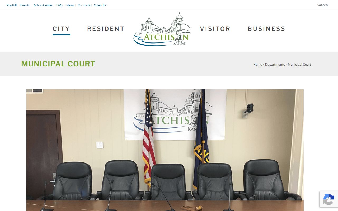Atchison Municipal Court page with City Hall address and ticket guidance